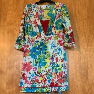 The Paragon 100% Cotton Floral Tunic Dress Bohemian Beach White Lotus Vibes Sz L